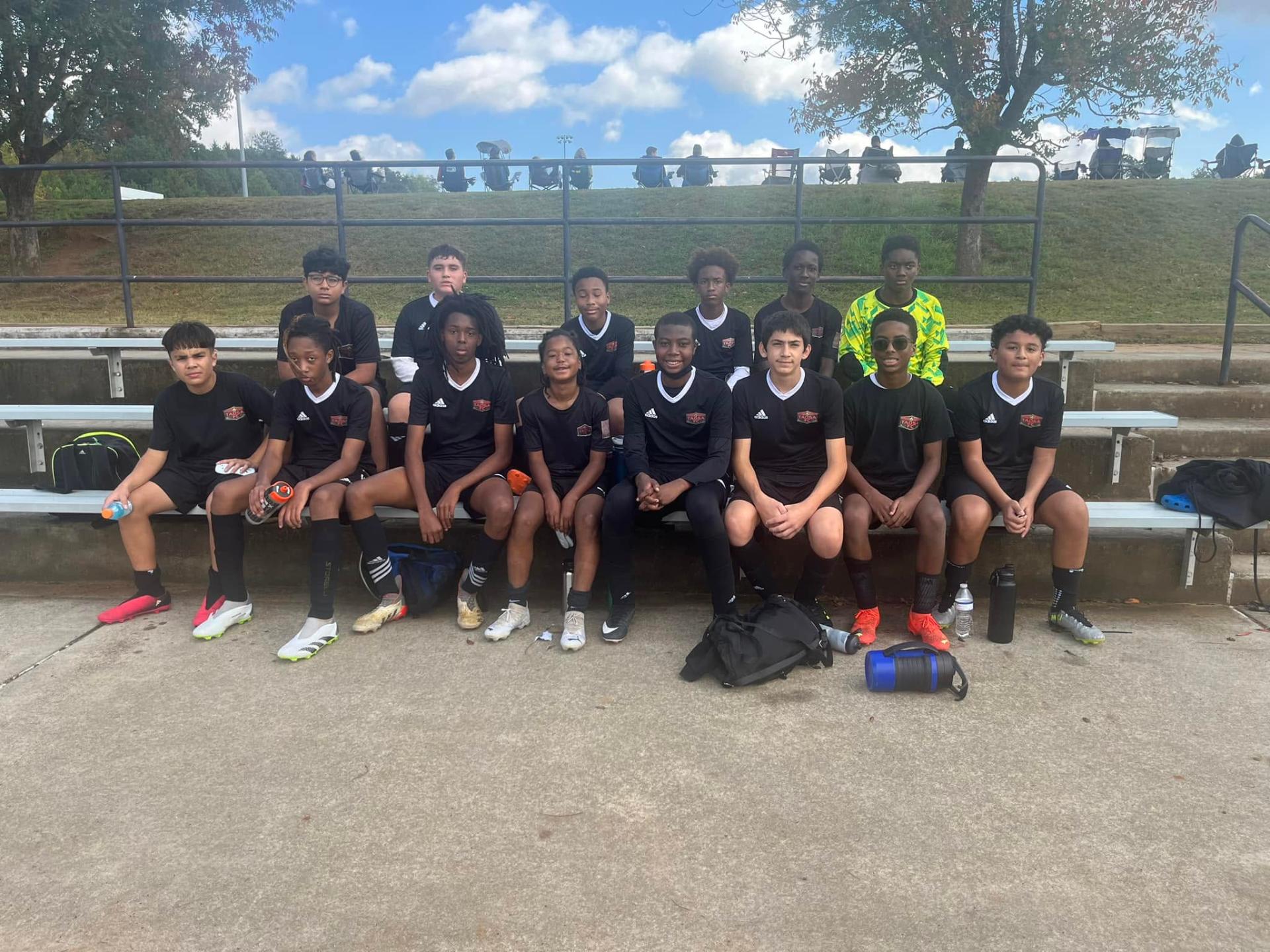 Youth boys team on the bleachers